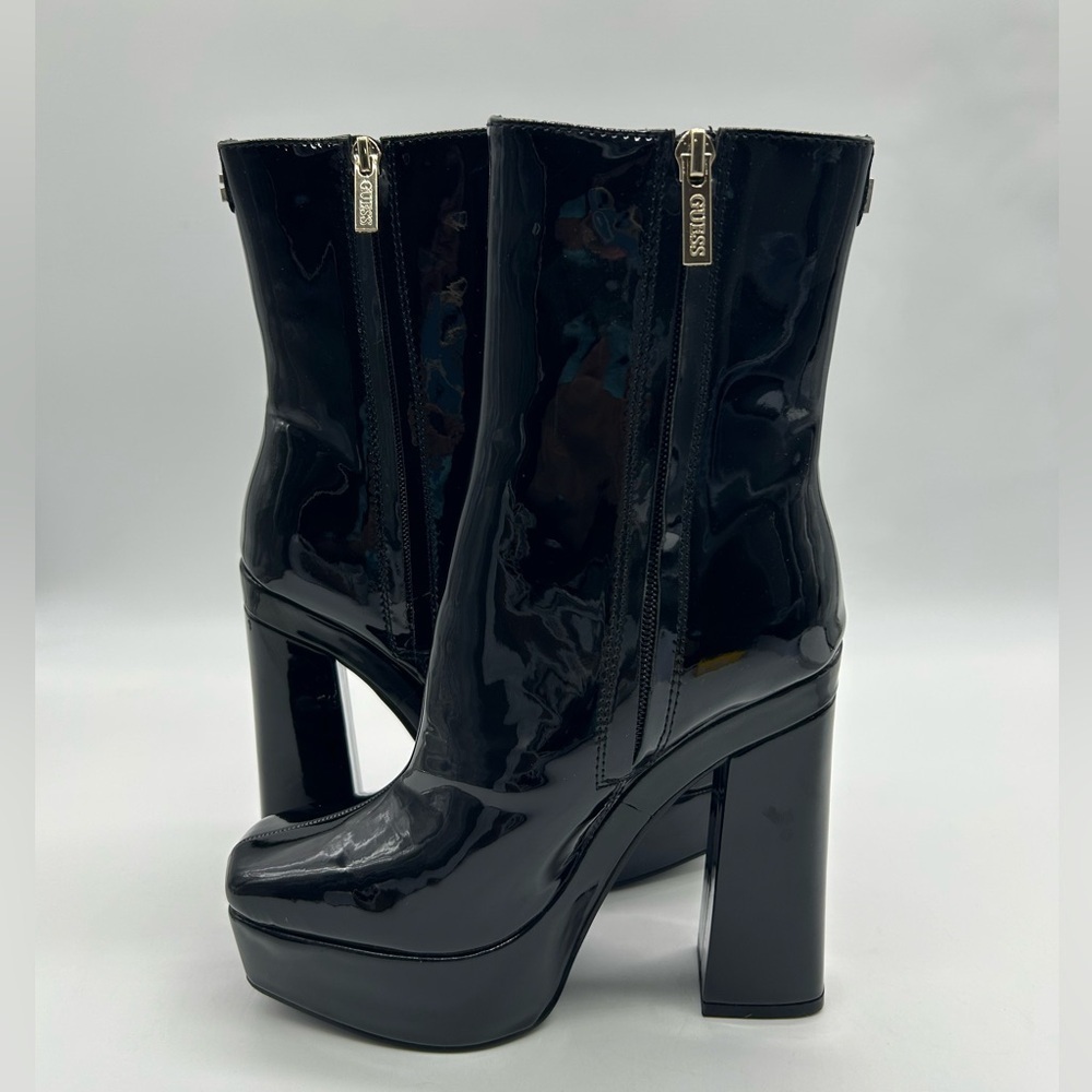 Guess BYRA Women’s Platform Block Heel Ankle Boots Black Patent, Size 10 NWB - Picture 10 of 12